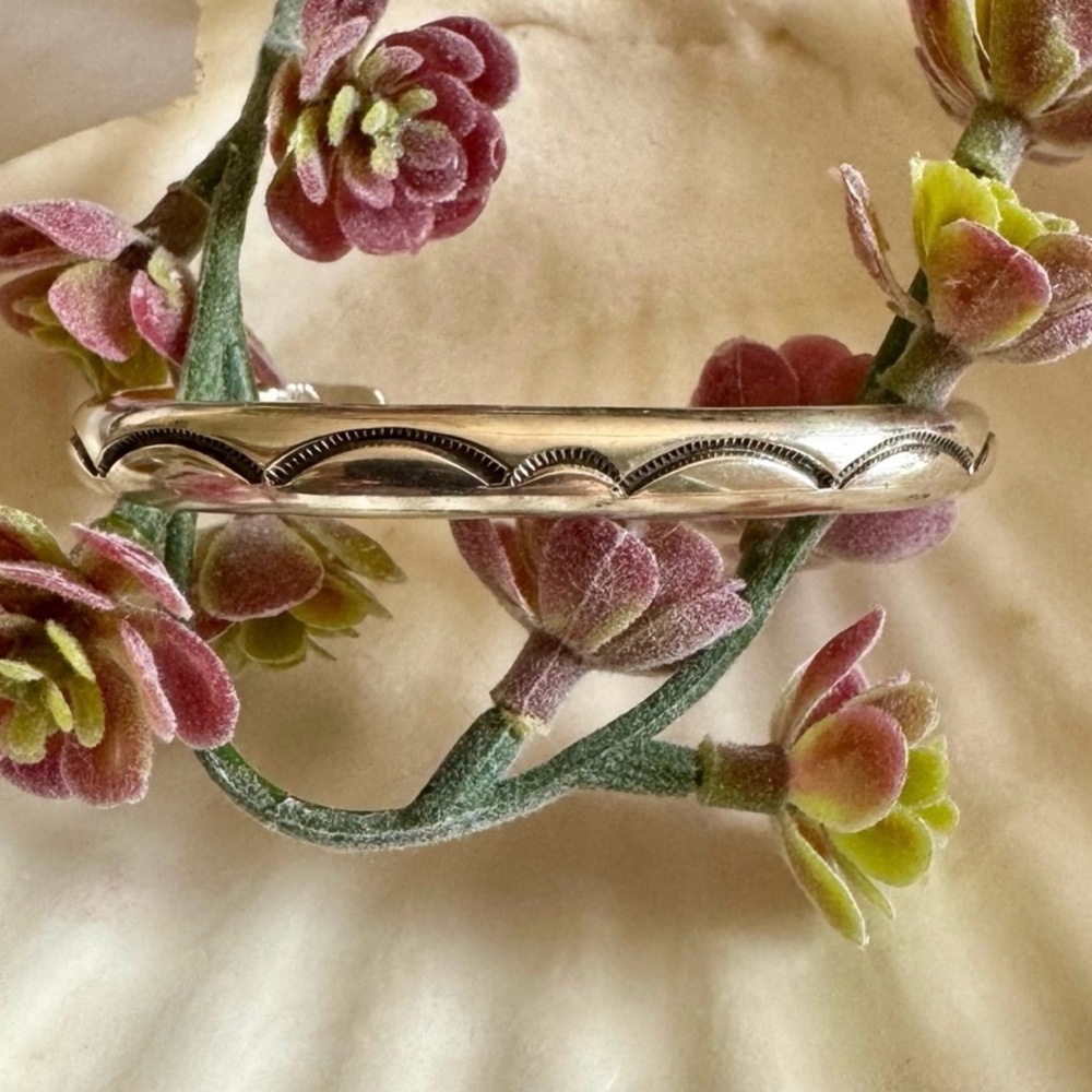Native American Navajo Sterling Silver 6" Hand Stamped Cuff Bracelet TAHE